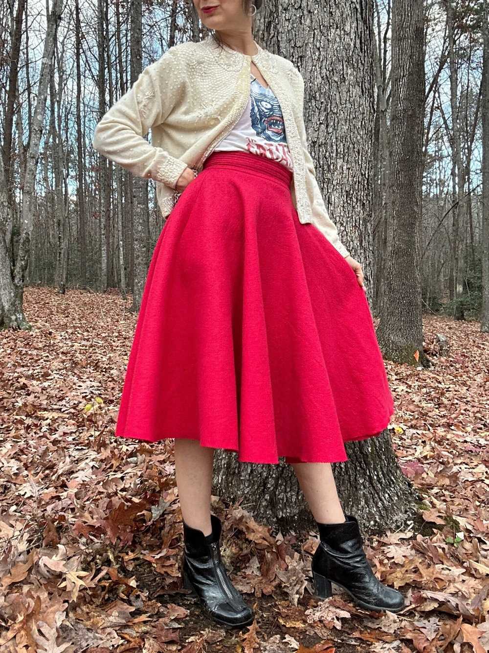 1950s Bobbie Brooks Red Wool Felt Circle Skirt XS - image 4
