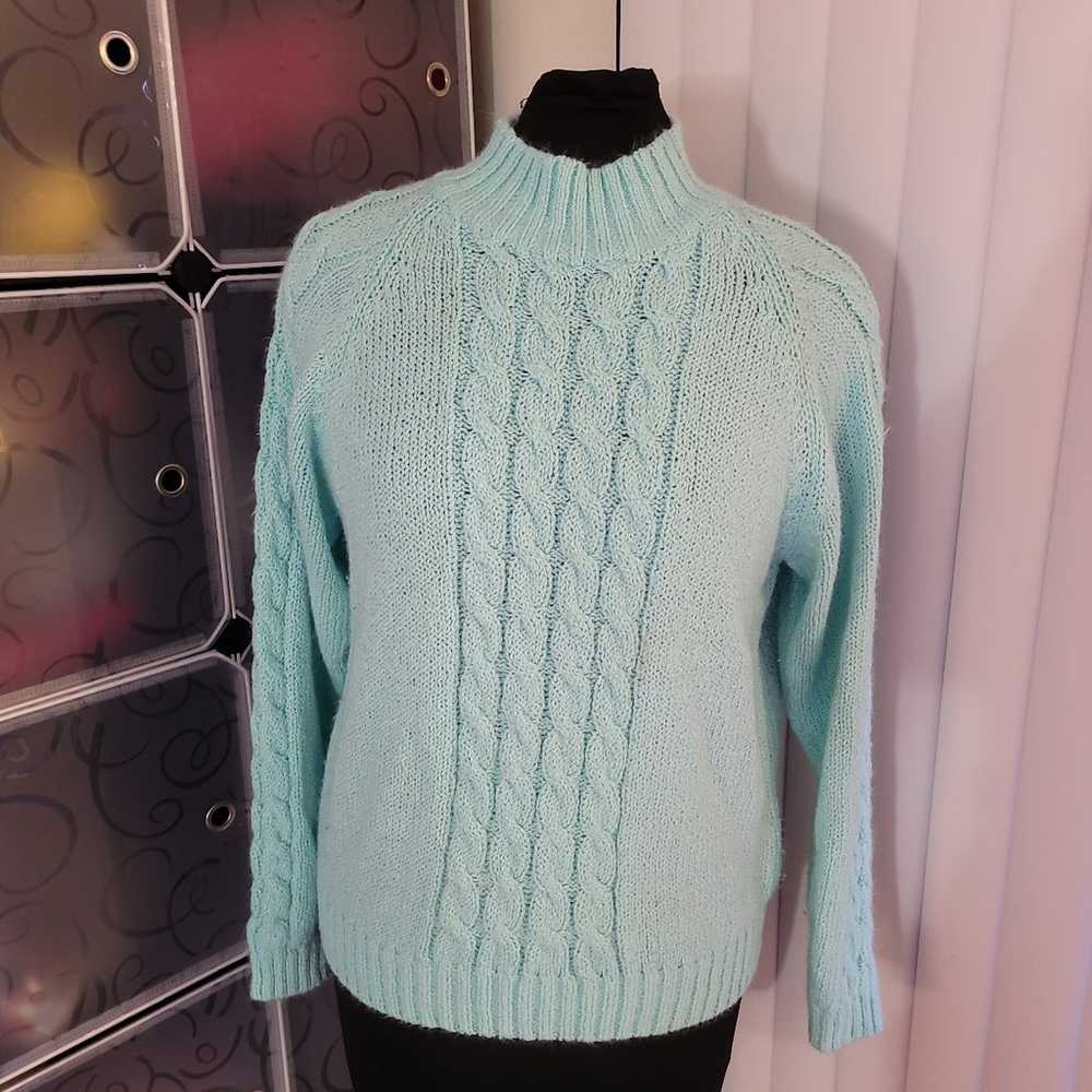 Vintage Mervyns Cable Knit Teal Sweater Sz M - image 1