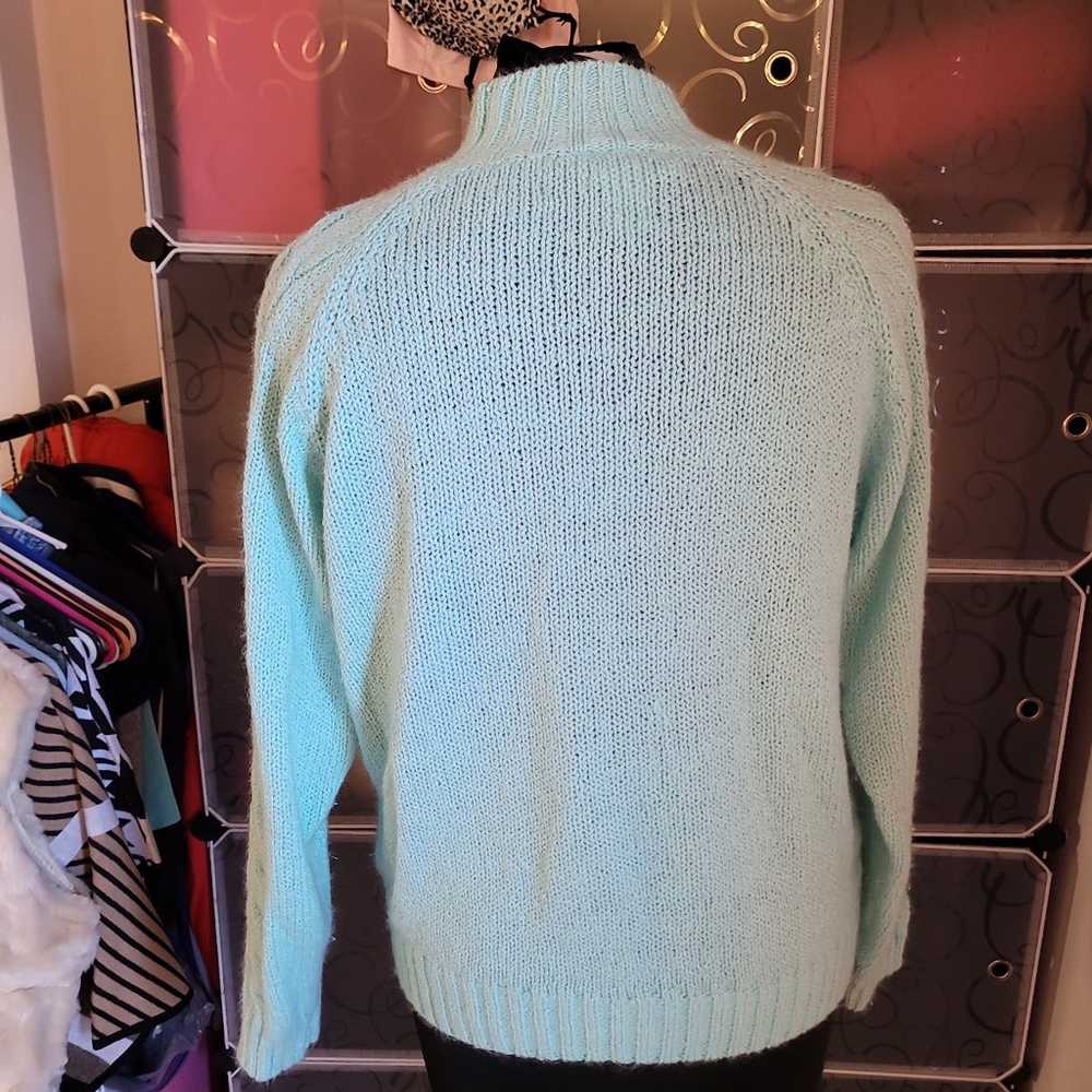 Vintage Mervyns Cable Knit Teal Sweater Sz M - image 2