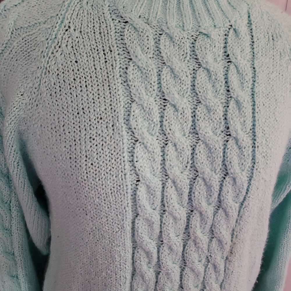Vintage Mervyns Cable Knit Teal Sweater Sz M - image 3