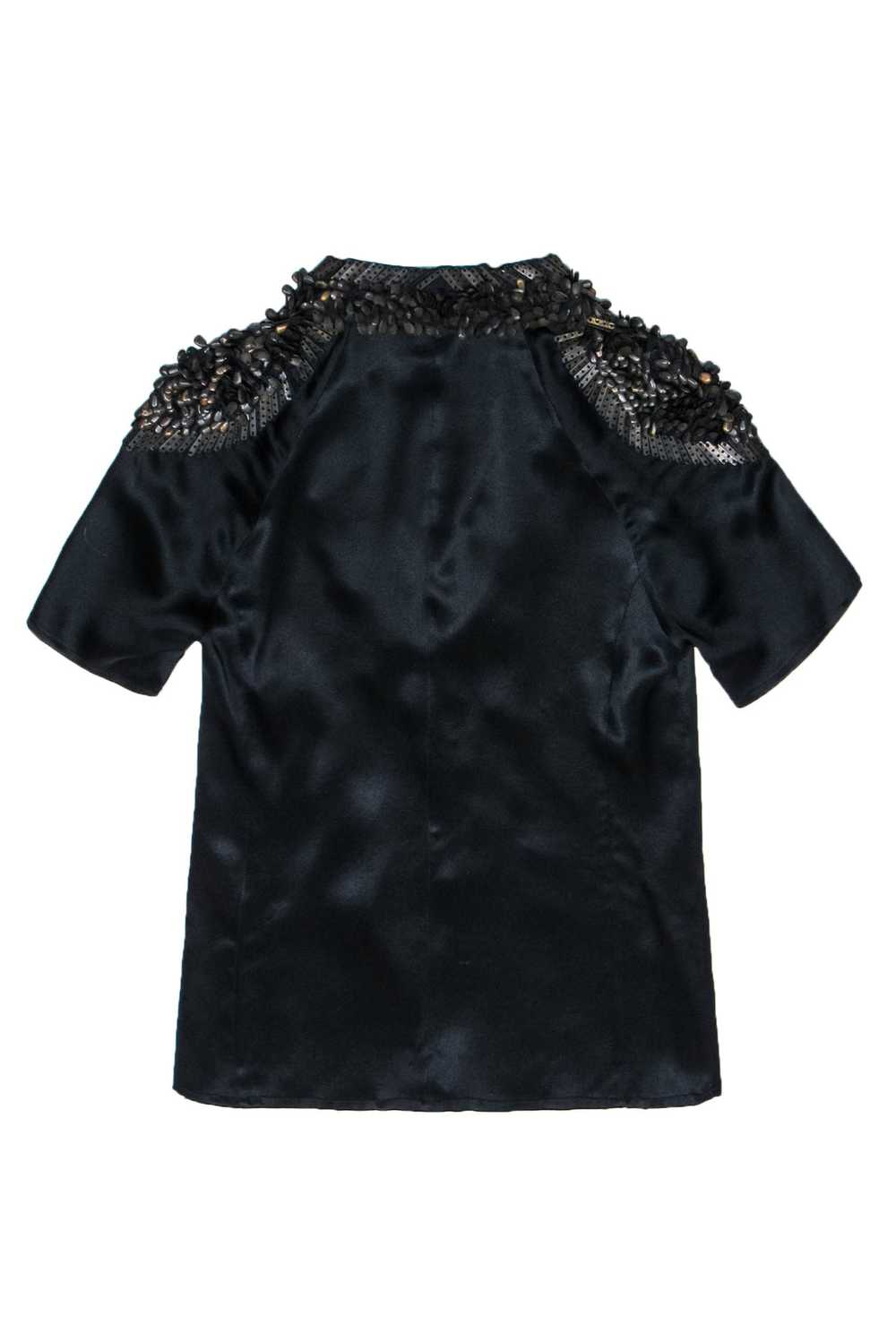 Armani Exchange - Black Silk Satin Tee w/ Bronze … - image 2