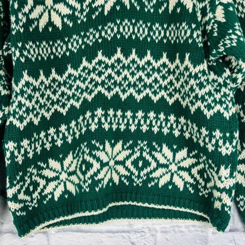 Vintage 1980's Green Faire Isle Size S Crochet Sw… - image 6