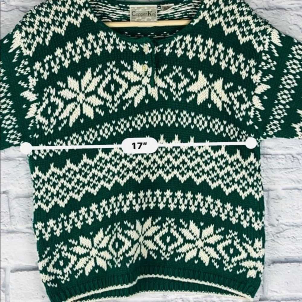 Vintage 1980's Green Faire Isle Size S Crochet Sw… - image 7