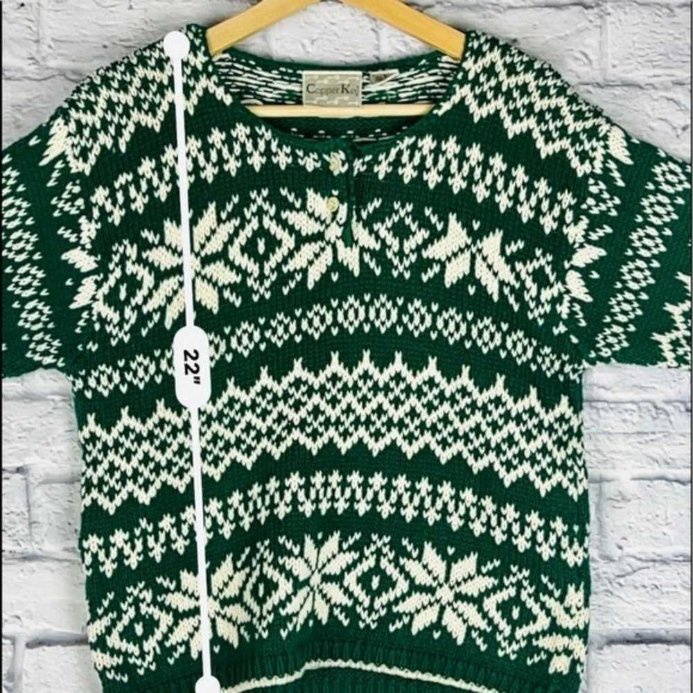 Vintage 1980's Green Faire Isle Size S Crochet Sw… - image 8