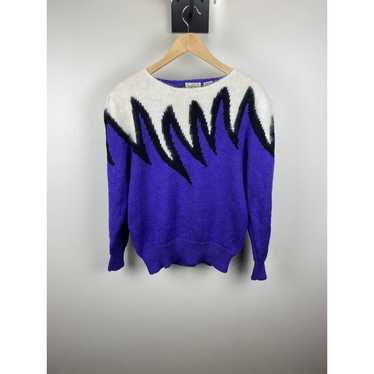 Vintage Jardin Purple Flames Knit Sweater Women - 