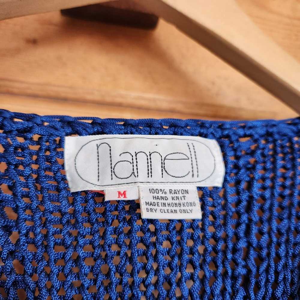 Nanell Vintage 80s Handknit Blue Crochet Sweater … - image 2