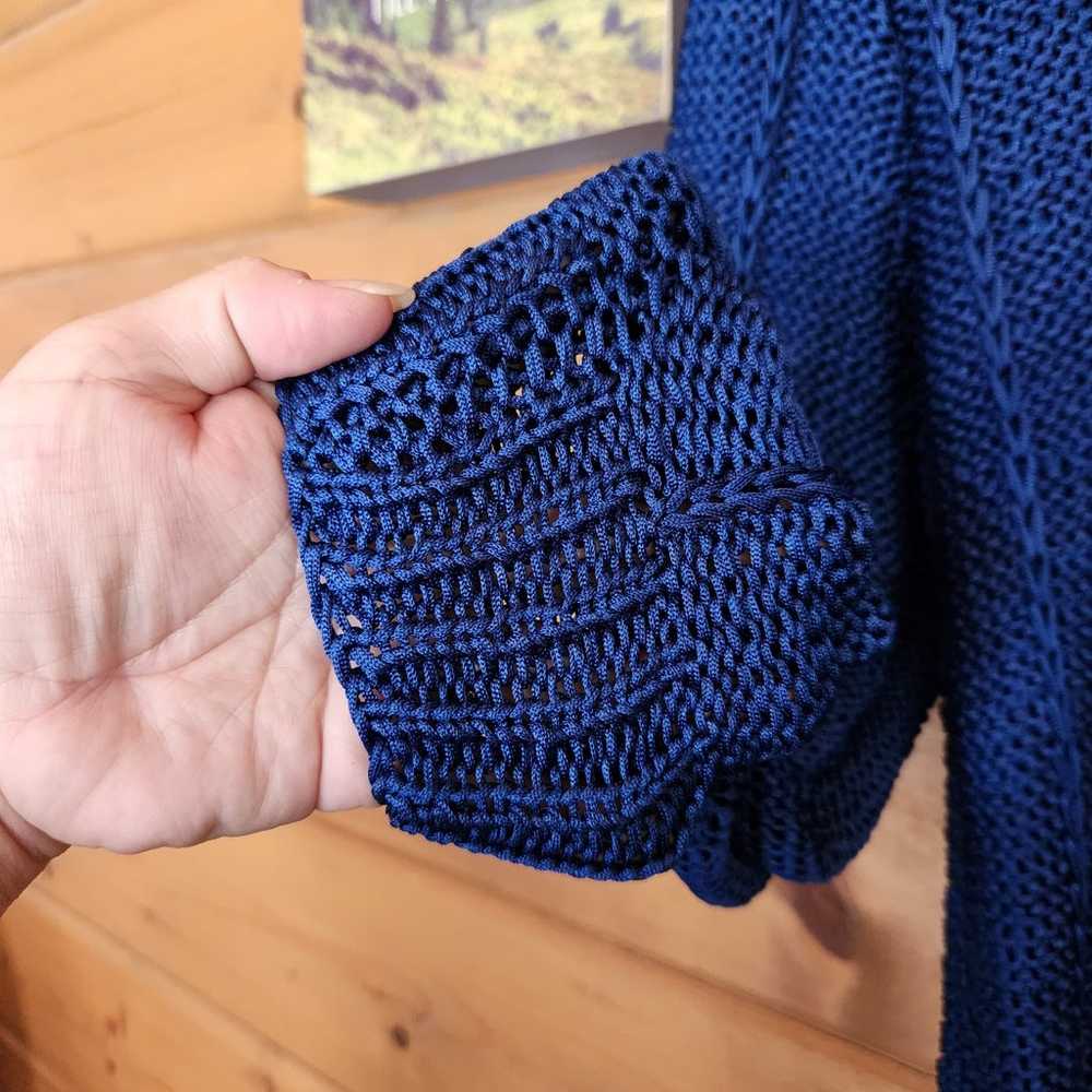 Nanell Vintage 80s Handknit Blue Crochet Sweater … - image 3