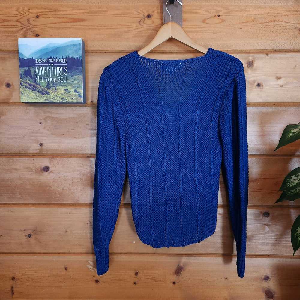Nanell Vintage 80s Handknit Blue Crochet Sweater … - image 5