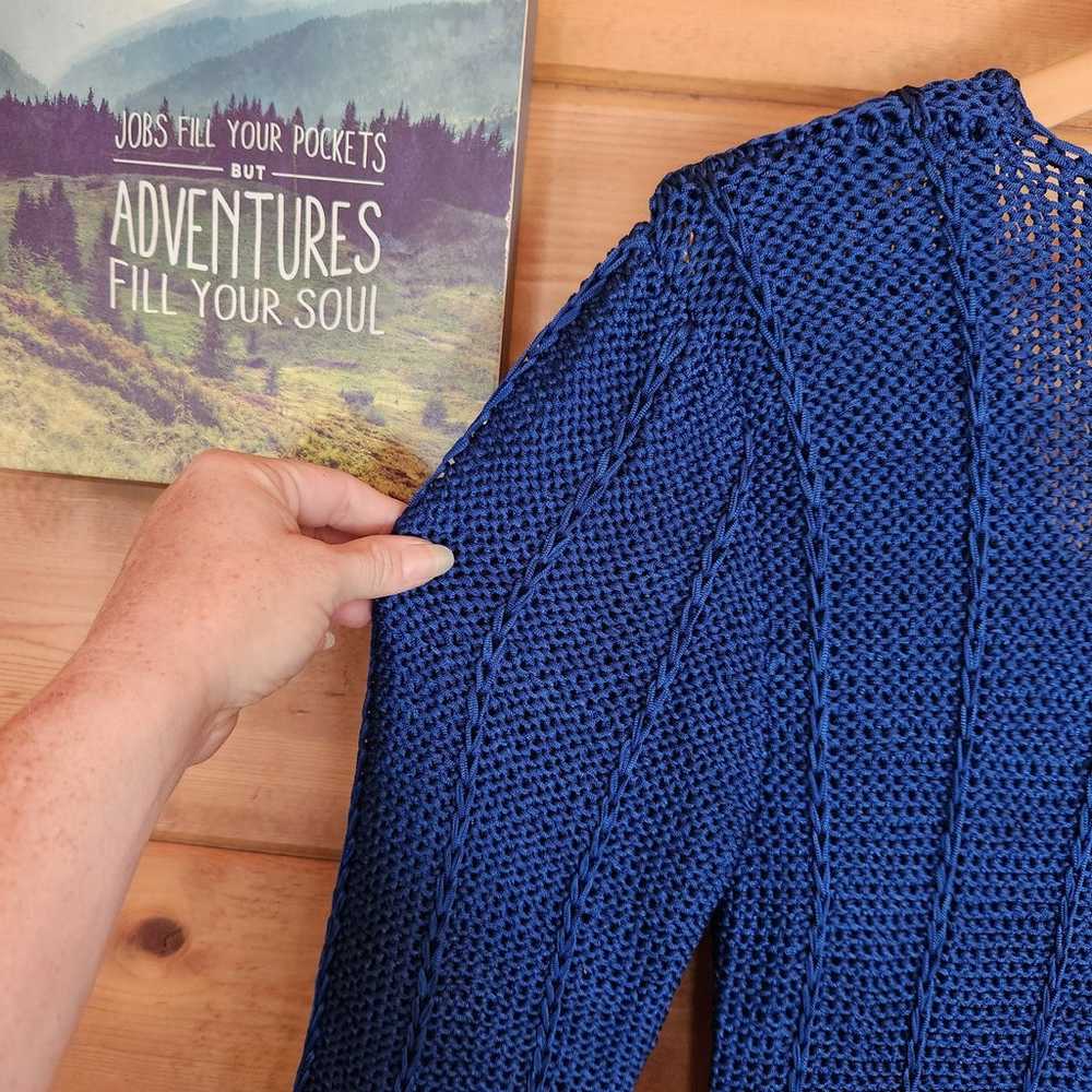 Nanell Vintage 80s Handknit Blue Crochet Sweater … - image 6