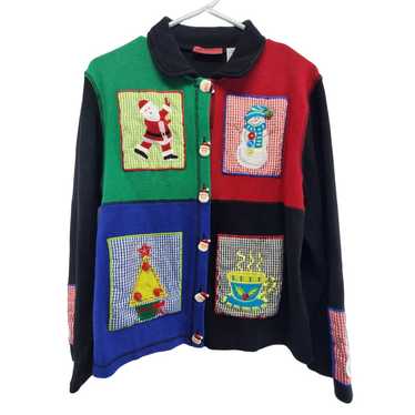 Vintage Onque Casuals Patchwork Button Up Christma