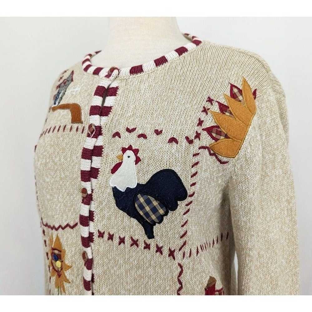 Vintage 90s Cardigan Sweater Farm Chickens Sunflo… - image 5