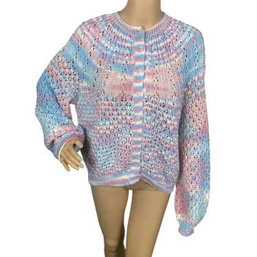 Vtg 60s/70s Pastel Hand Knit Space Dye Cardigan W… - image 1