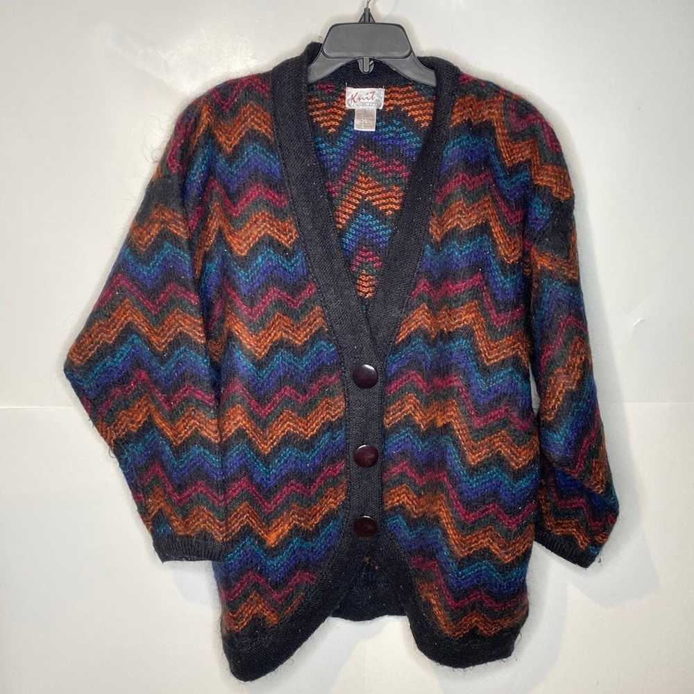 Vintage knit concepts acrylic wool chevron cardig… - image 2