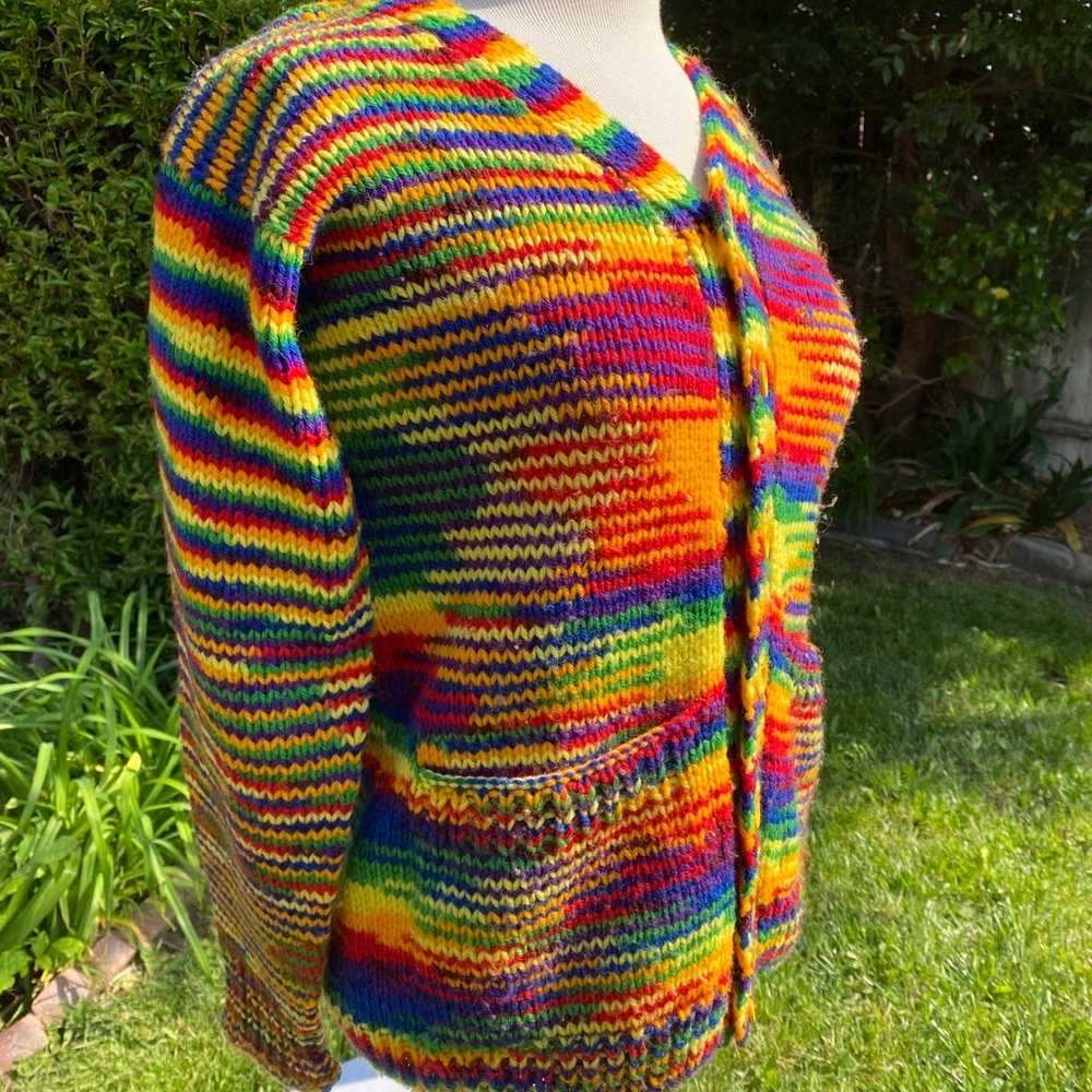 Vintage Handmade Rainbow Knit Cardigan, Pride Swe… - image 2