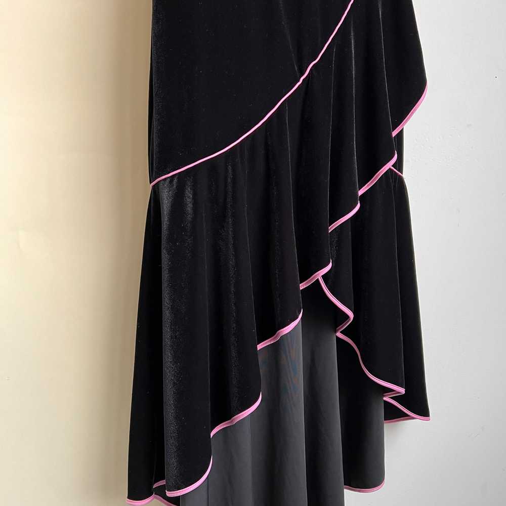 Vintage 90s Black velvet ruffle maxi dress (L) - image 2