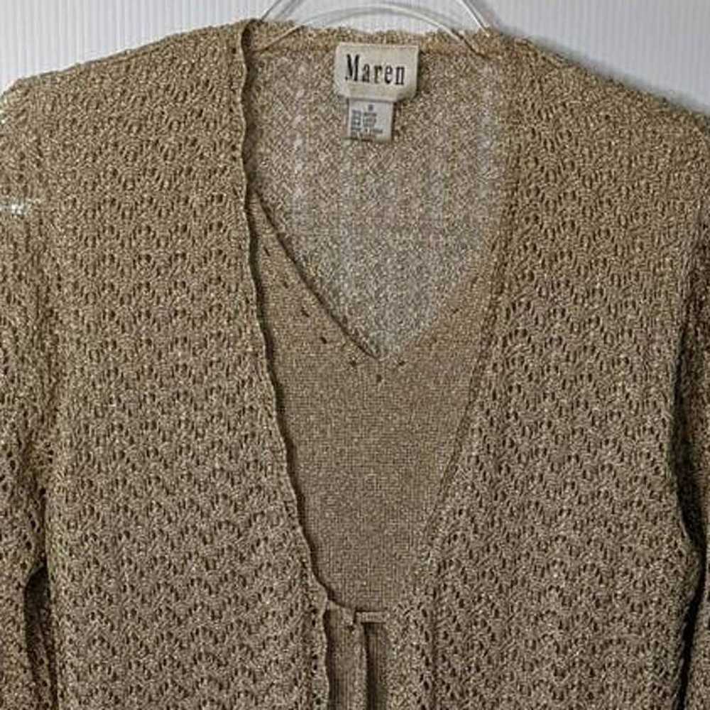 Vintage 80's Maren Gold Mettalic Crochet V Neck C… - image 7