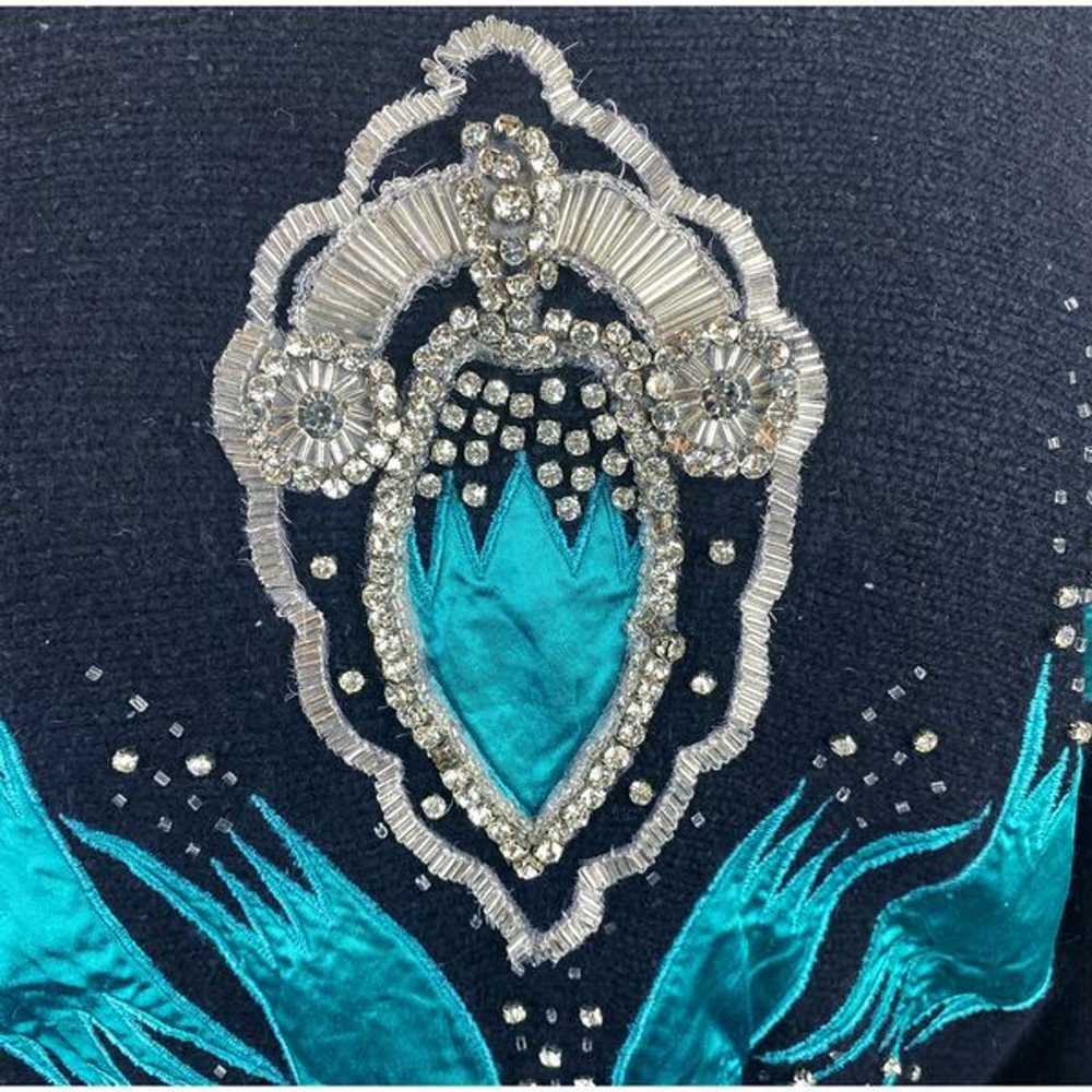 Vintage 80’s Cedars Black & Turquoise Angora Knit… - image 2