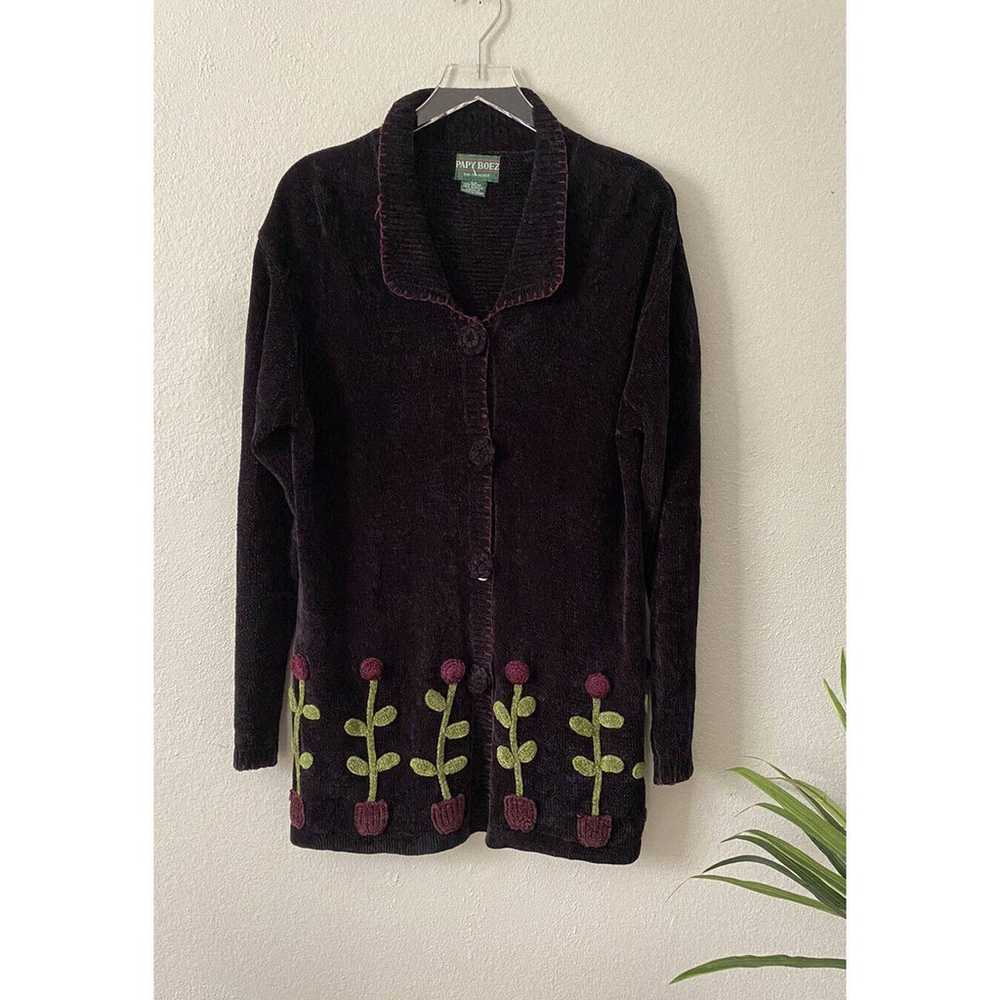 Vintage Papy Boez Black Knitted Sweater Cardigan … - image 1