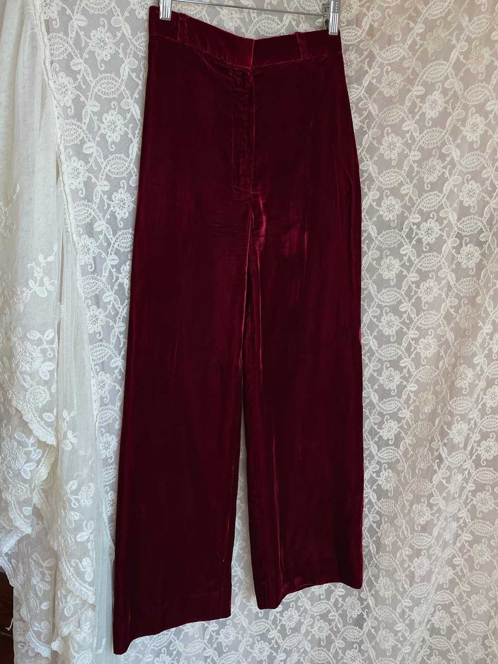 1970s Maroon Dark Red Velvet Pants Wide Leg - image 11