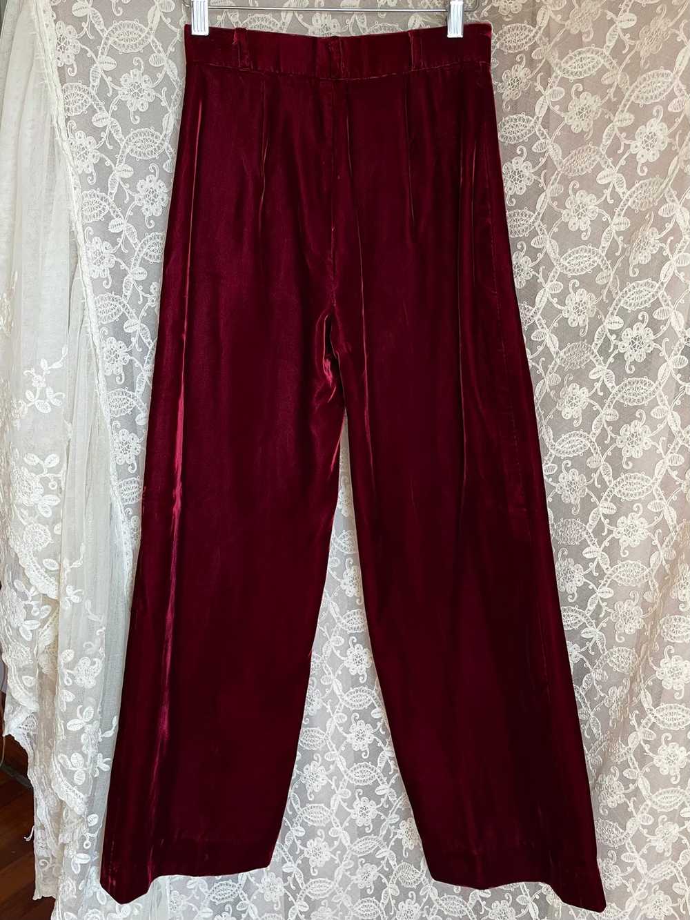 1970s Maroon Dark Red Velvet Pants Wide Leg - image 12