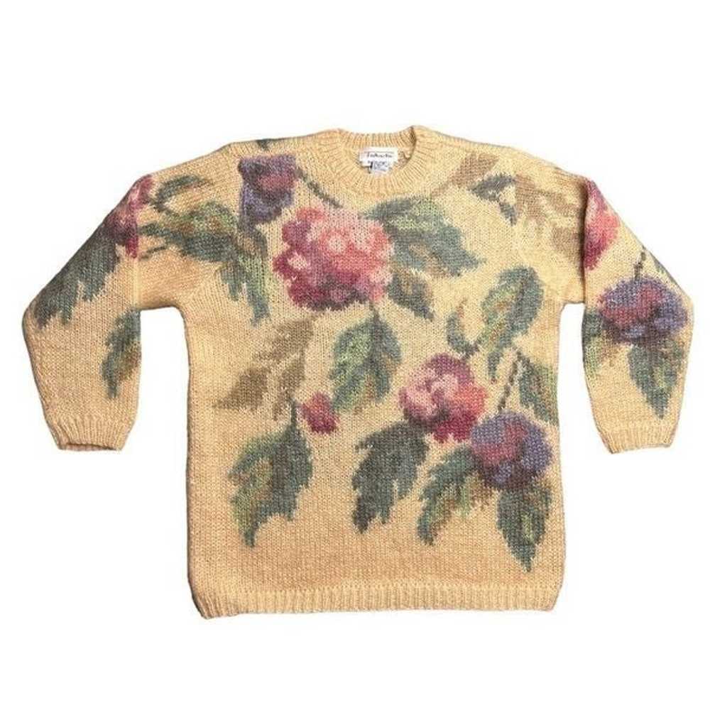 Vintage Talbots hand knitted mohair floral sweate… - image 1