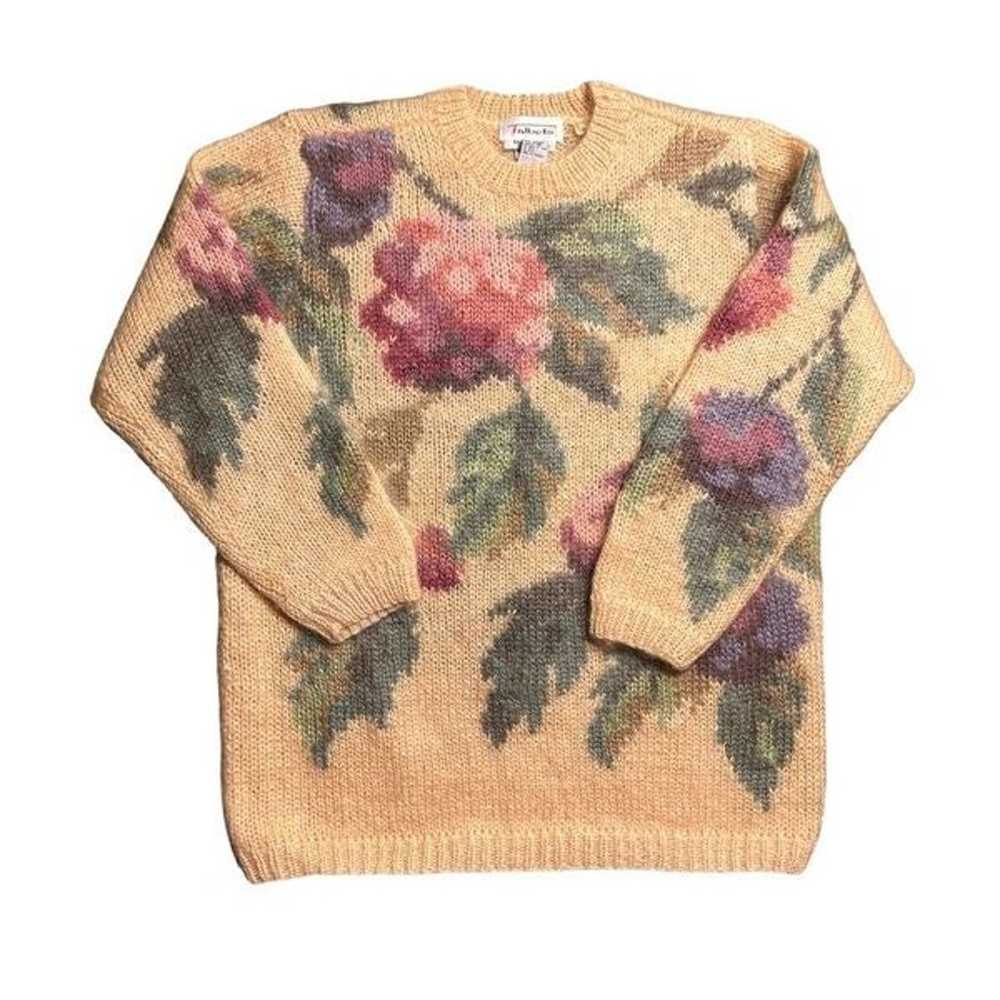 Vintage Talbots hand knitted mohair floral sweate… - image 2