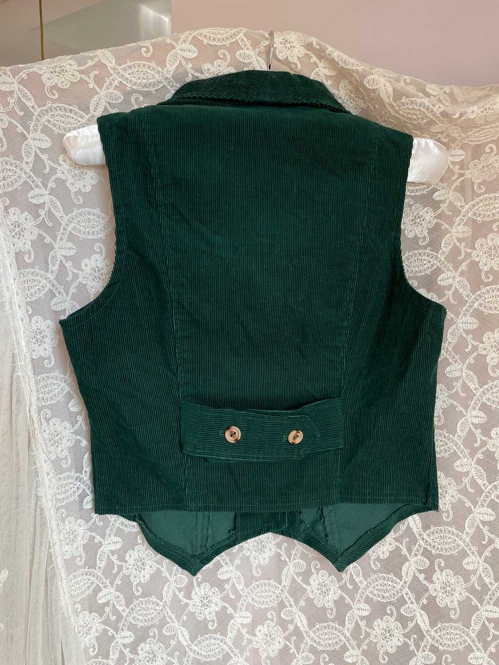 1970s Dark Green Emerald Corduroy Vest - image 11