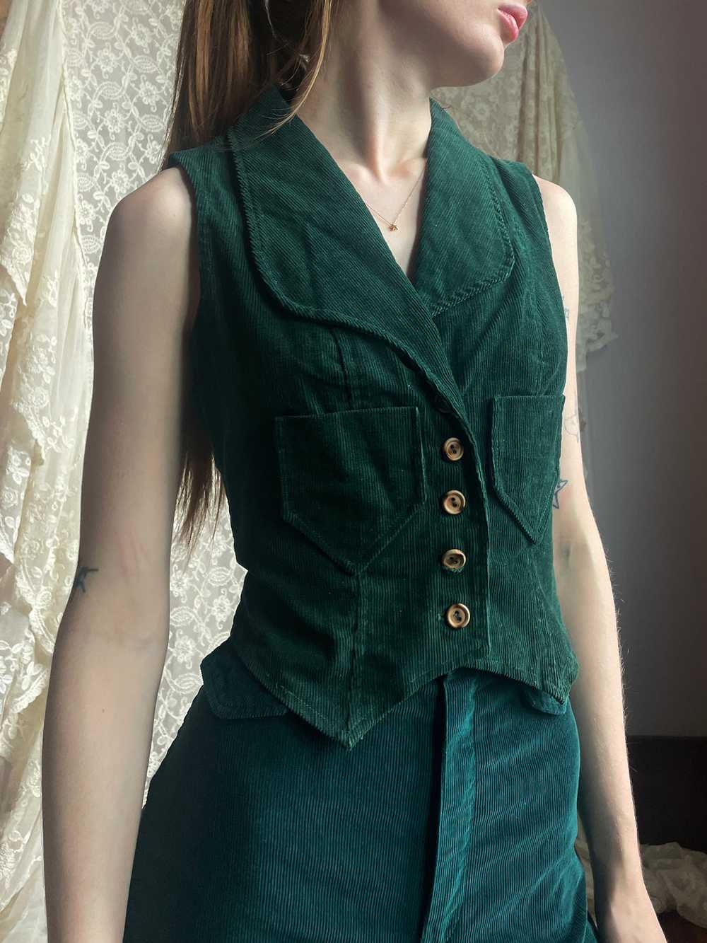 1970s Dark Green Emerald Corduroy Vest - image 1