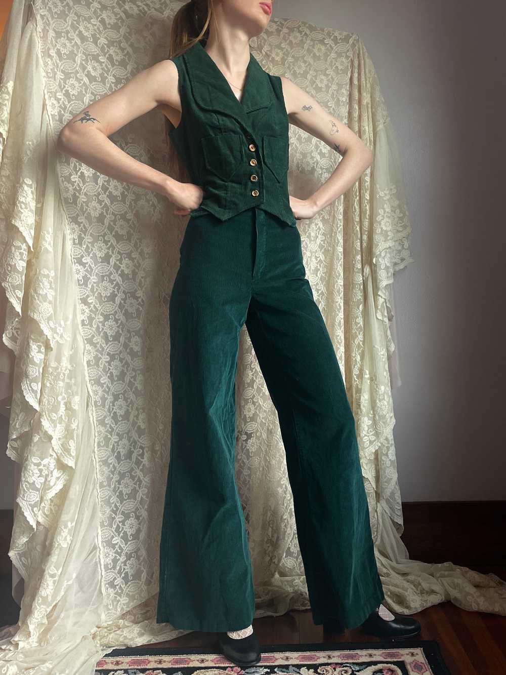 1970s Dark Green Emerald Corduroy Vest - image 3