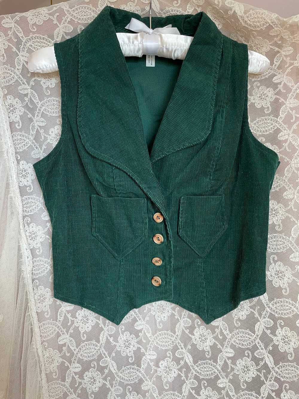 1970s Dark Green Emerald Corduroy Vest - image 9