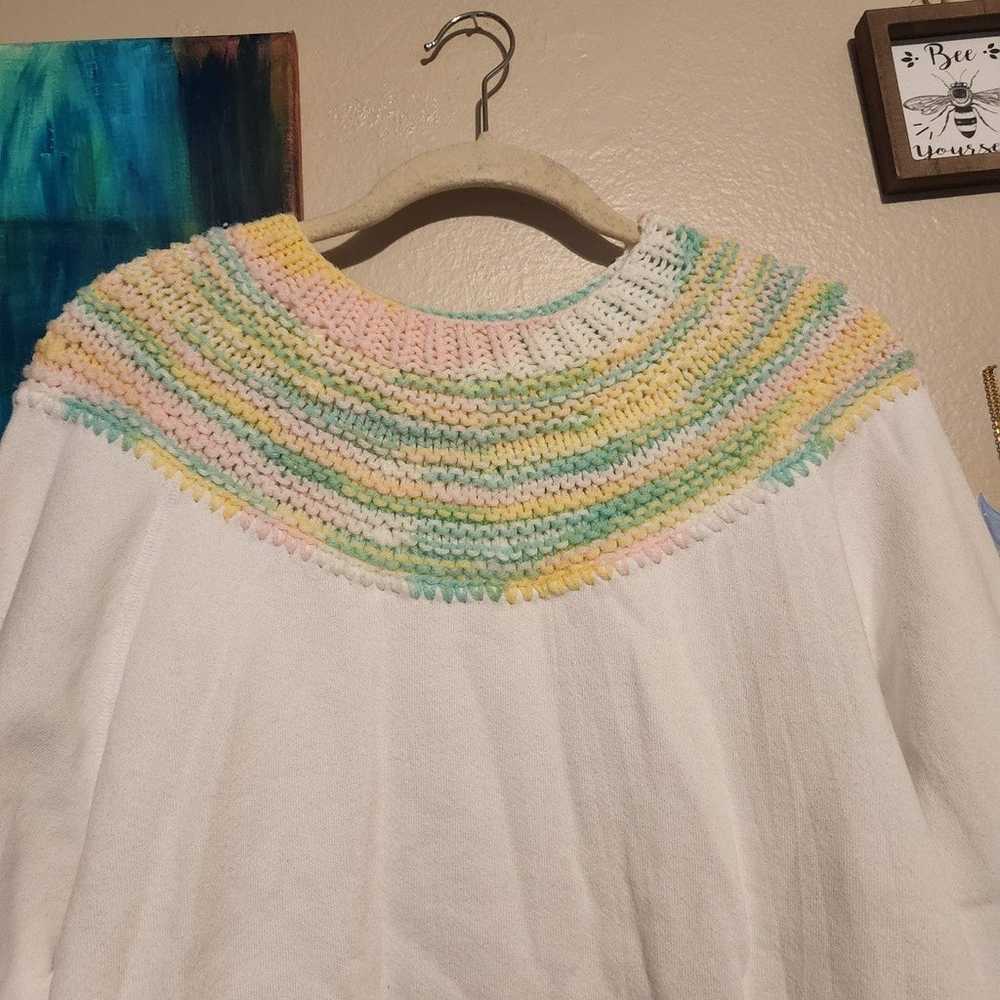 Sweater ooak handmade crochet white pastel vintag… - image 4