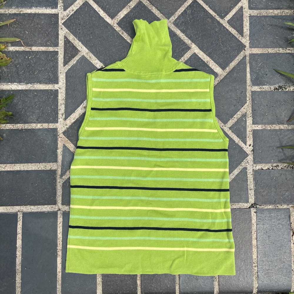 90’s Sleeveless Turtleneck Sweater Stripped Green - image 2