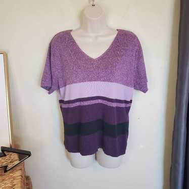 Vintage 80s Purple Striped Grandma Sweater - image 1