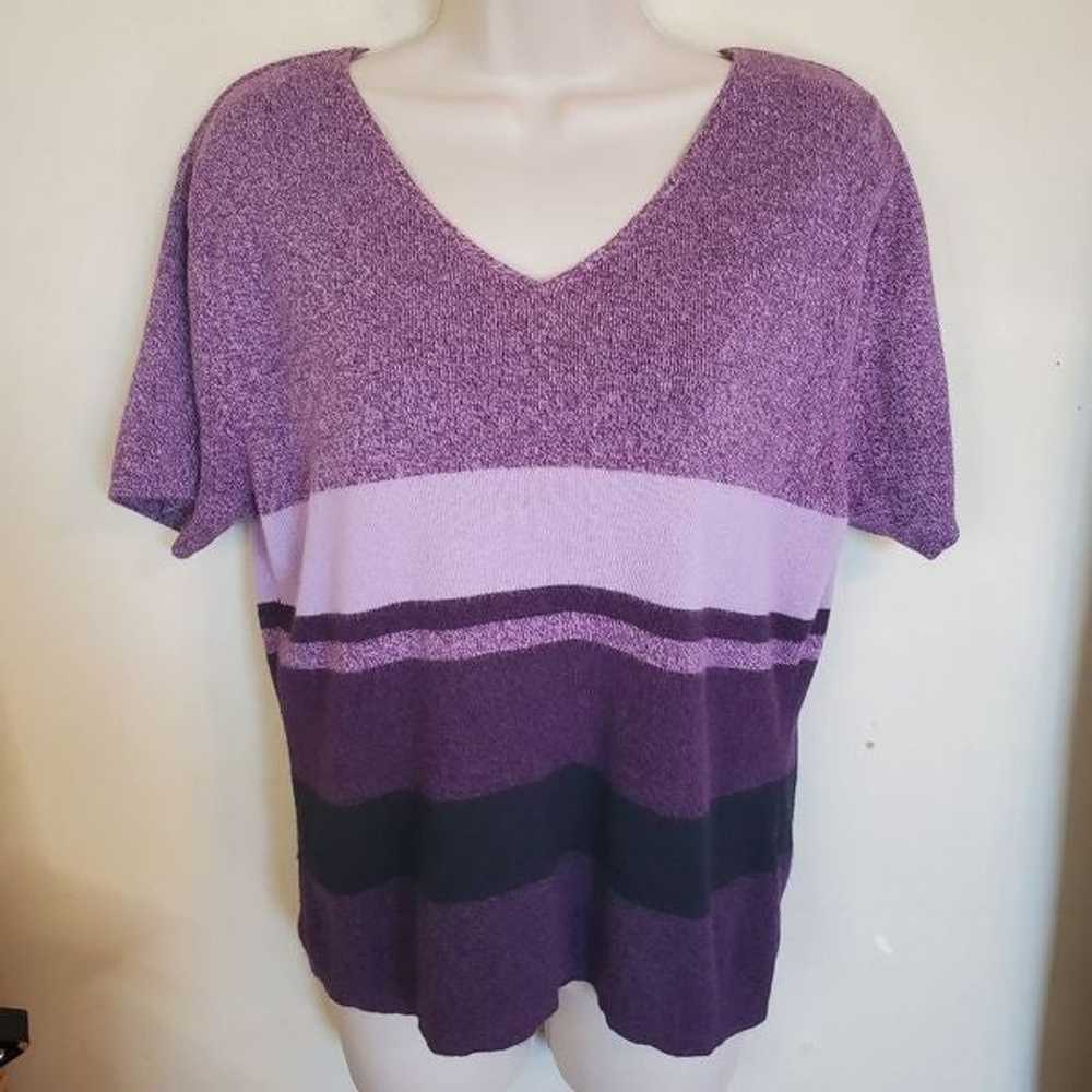 Vintage 80s Purple Striped Grandma Sweater - image 2