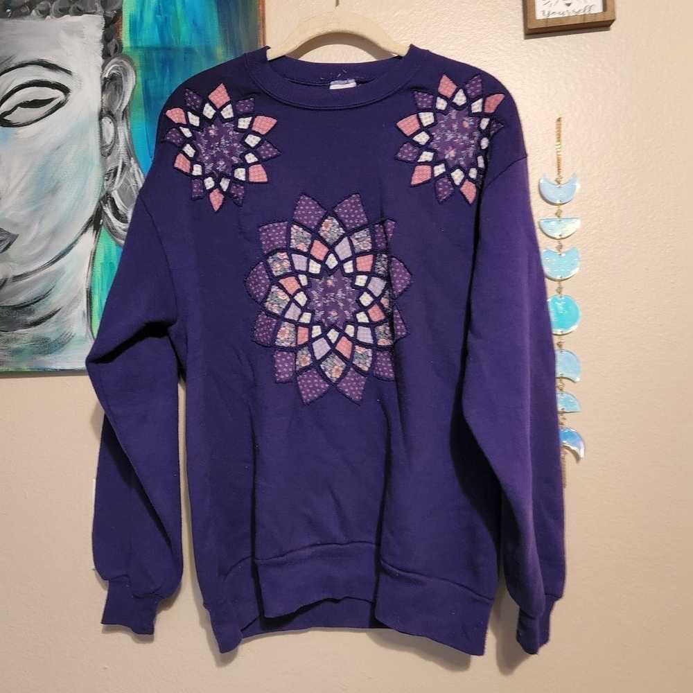 Homemade vintage large purple retro sweater quilt… - image 1