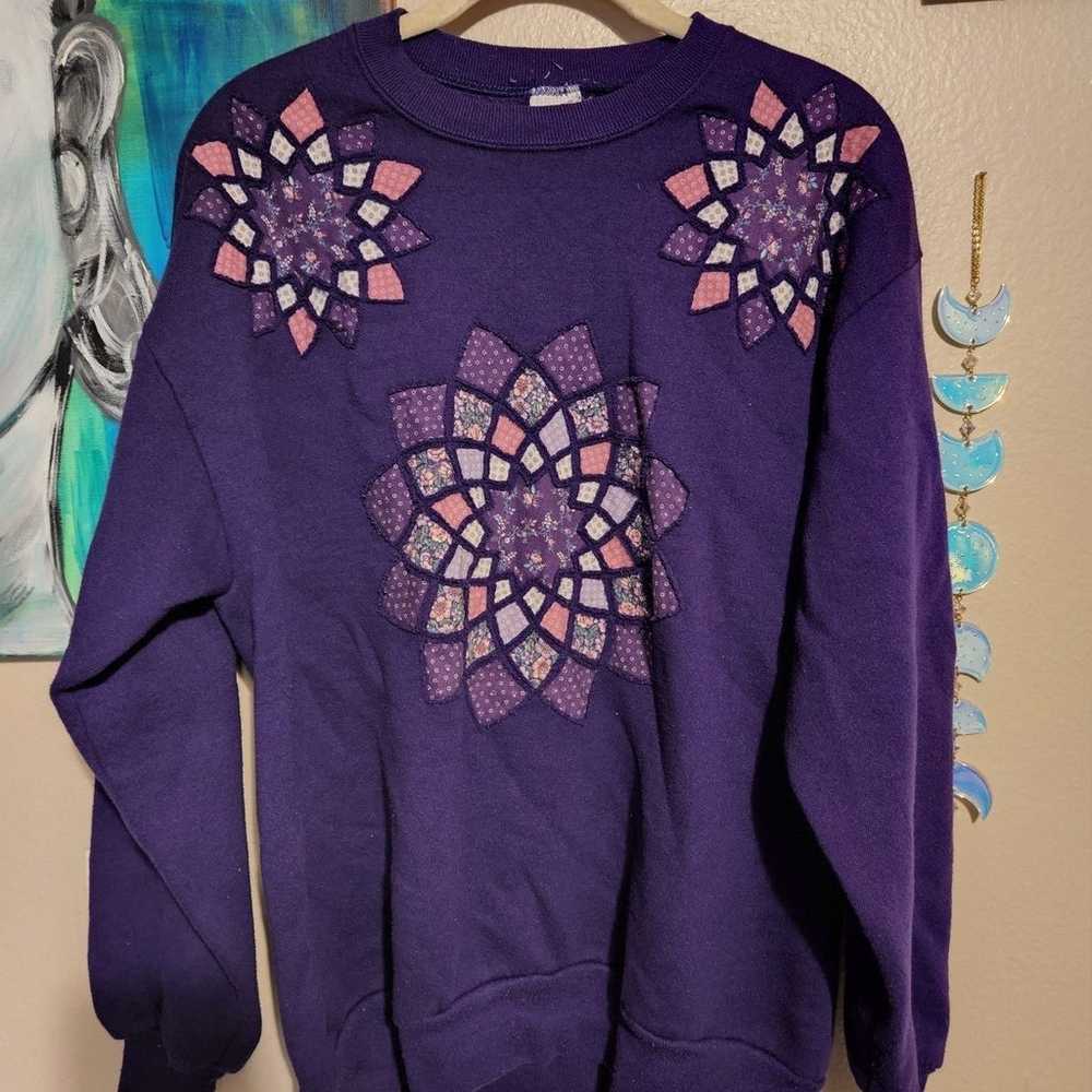 Homemade vintage large purple retro sweater quilt… - image 9