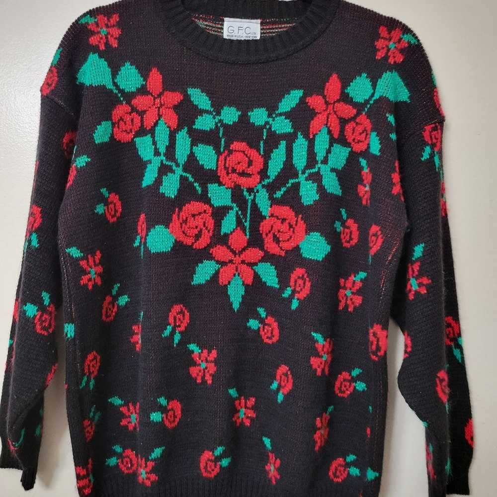 Vintage G.F.C. Rose/Floral Print Sweater - image 1