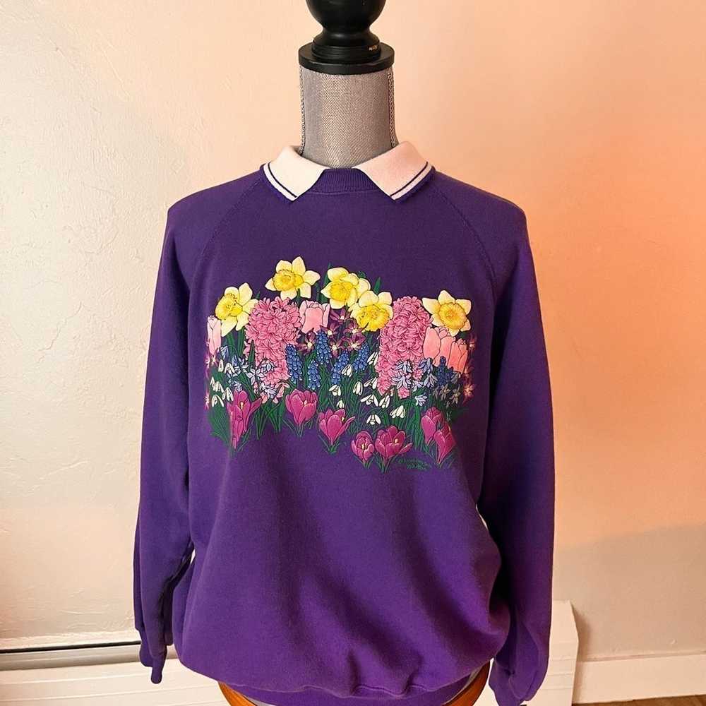 Vintage Morning Sun • Flower Sweatshirt • Sz Large - image 1
