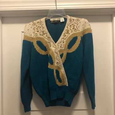 Vintage gold and teal sweater medium - image 1