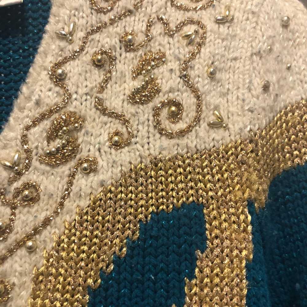 Vintage gold and teal sweater medium - image 3