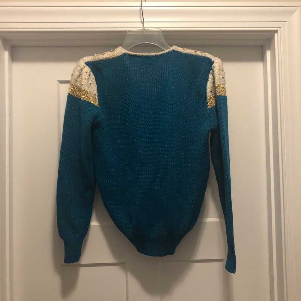 Vintage gold and teal sweater medium - image 6