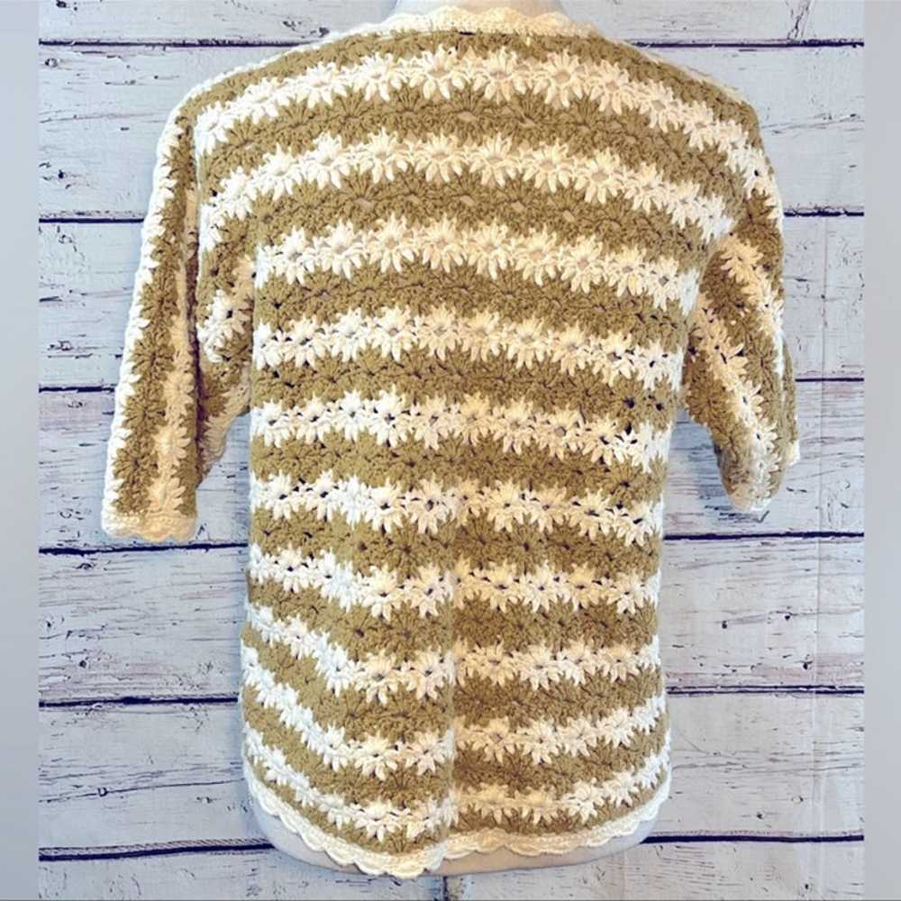 MARGULES Vintage 80's Crochet Cardigan Tan/ White… - image 3