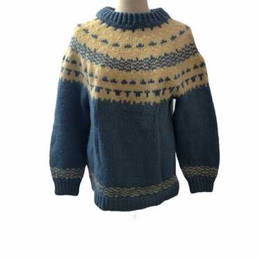 Vintage Blue And White Hand Knit Sweater - image 1