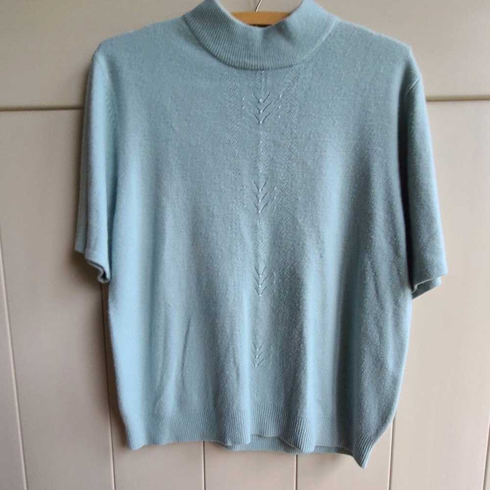 Vintage koret mock neck knit sweater top pointell… - image 1