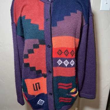 Vtg. 100% Alpaca LG Wool Sweater Button Cardigan P