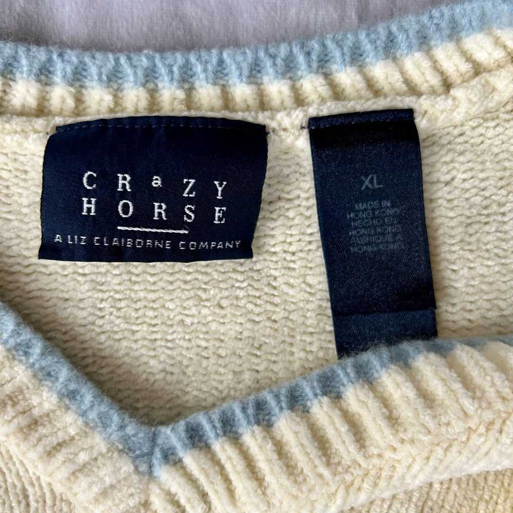 Vintage Crazy Horse Knit Sweater V Neck soft crea… - image 10