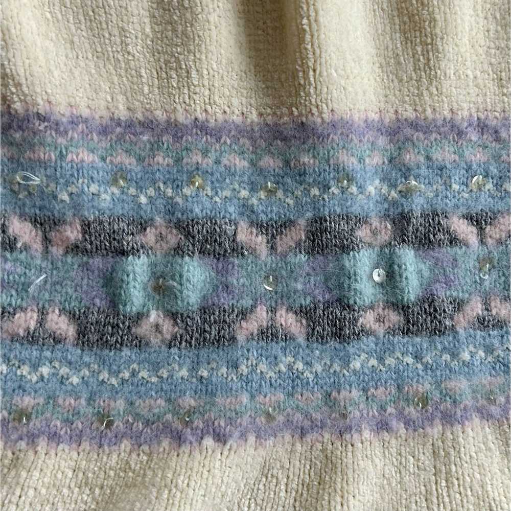 Vintage Crazy Horse Knit Sweater V Neck soft crea… - image 11