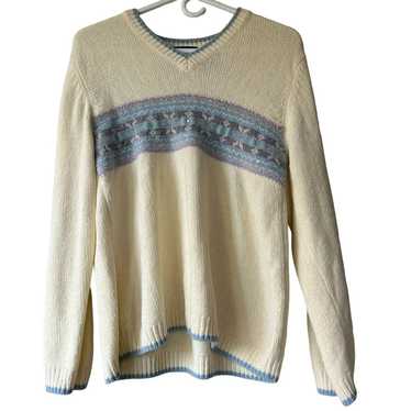 Vintage Crazy Horse Knit Sweater V Neck soft crea… - image 1