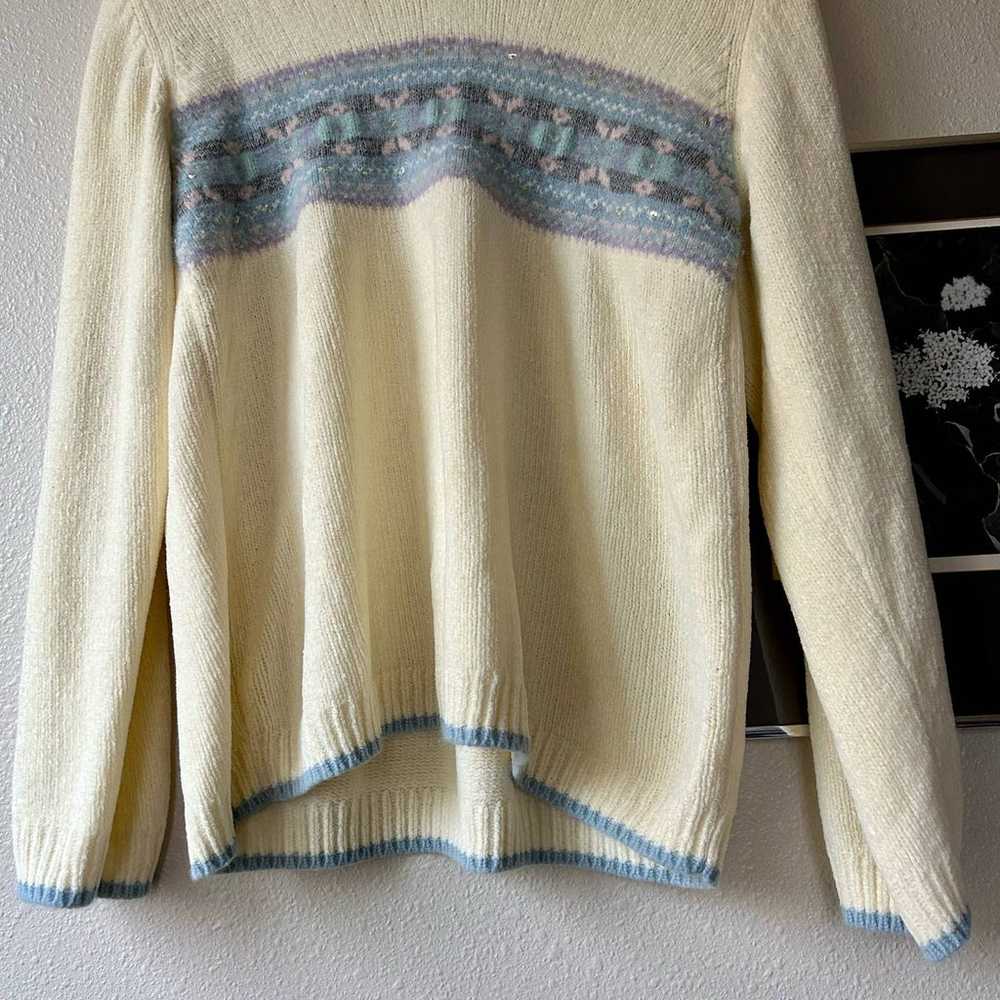 Vintage Crazy Horse Knit Sweater V Neck soft crea… - image 4