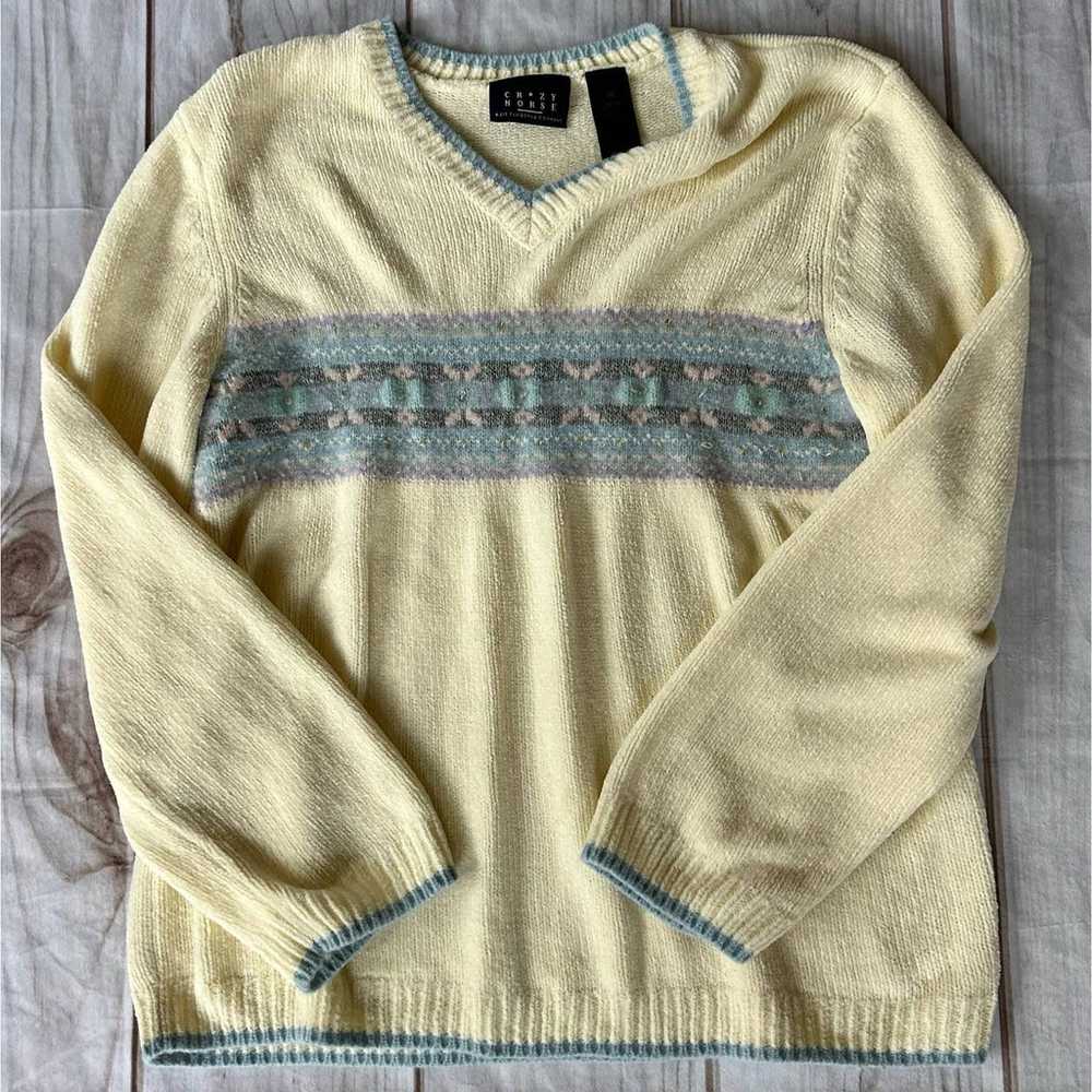 Vintage Crazy Horse Knit Sweater V Neck soft crea… - image 5